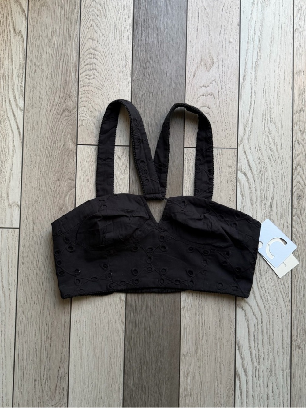 Commense Black Embroidered Bustier Top